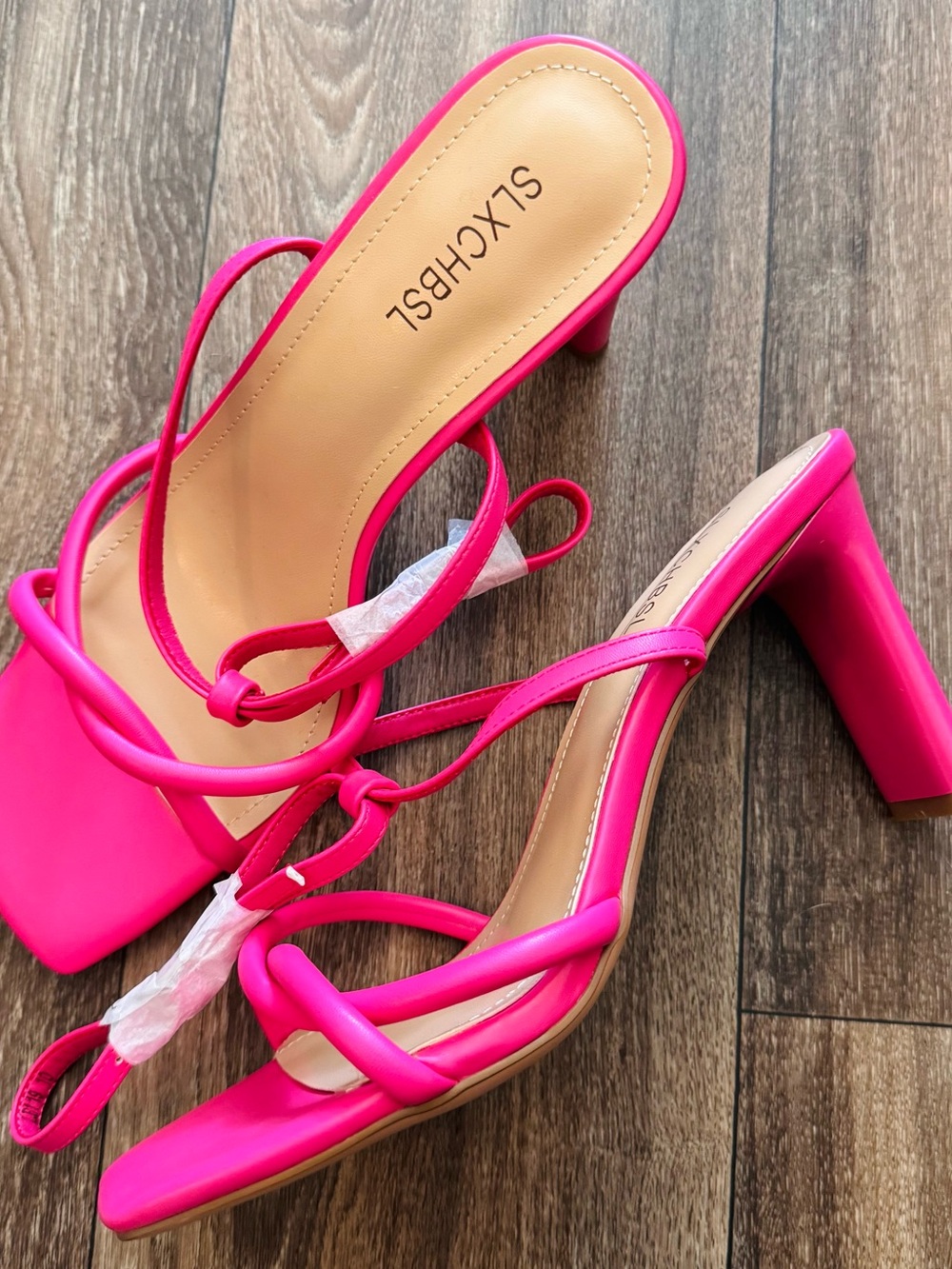 Slingback Strappy Block Heel Sandals in Bright Pink by